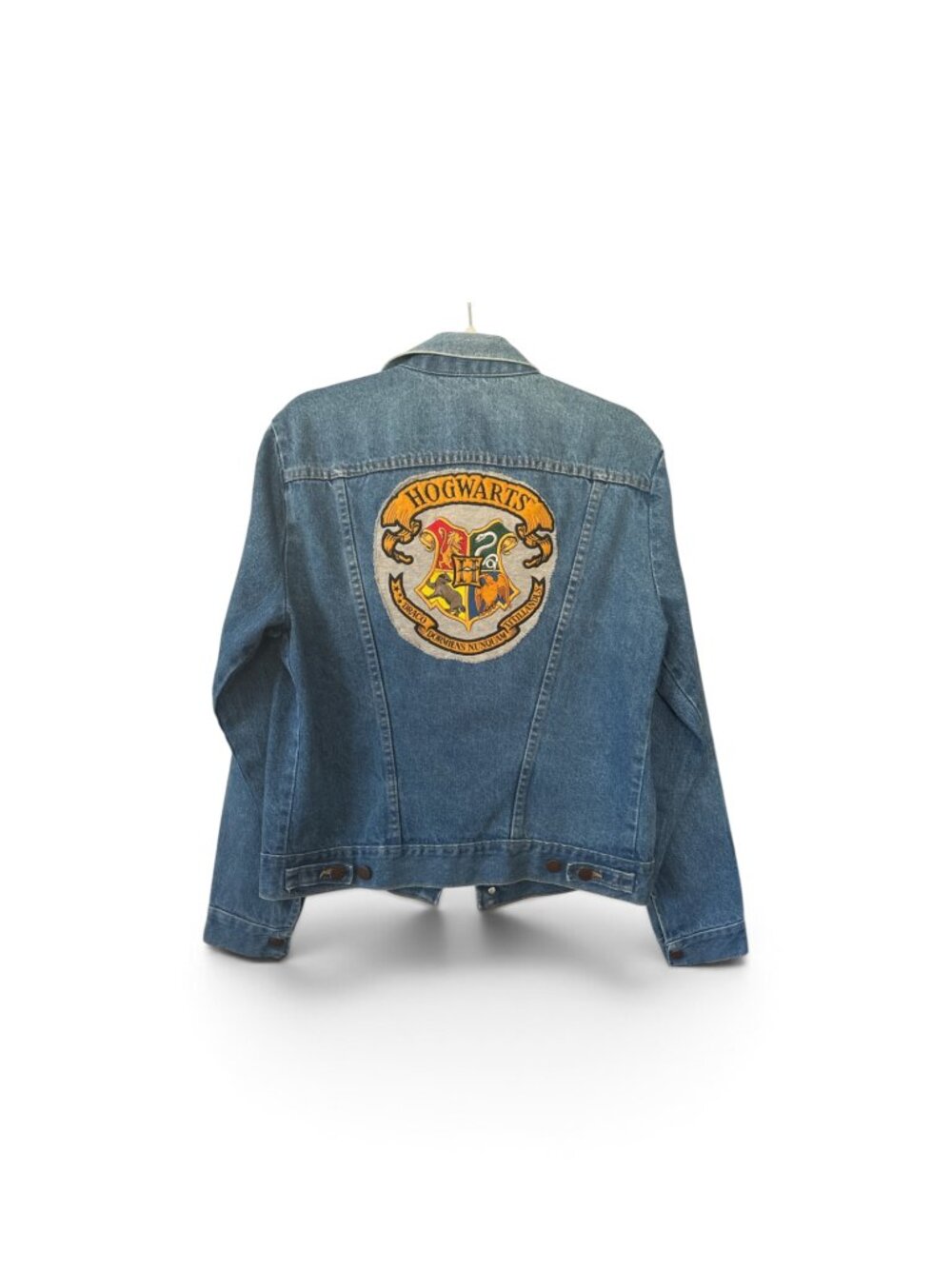 Vintage Rustler Denim Jacket with Custom Hogwarts Patch - Size M